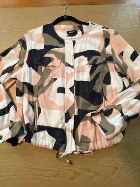 DKNY Pink, Black, Green & Cream  Abstract Camo Print  Jacket